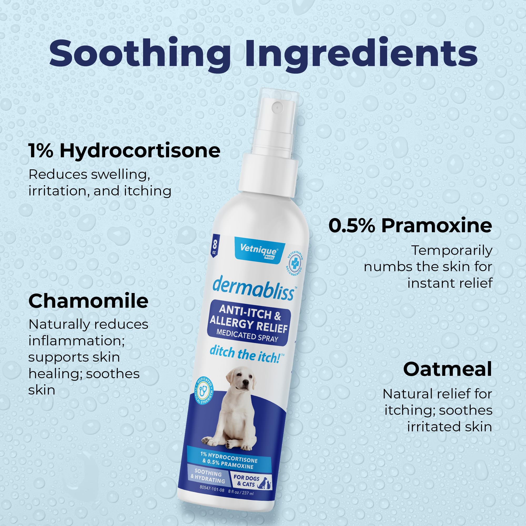 Vetnique Dermabliss oatmeal-enriched formula moisturizes while soothing itching