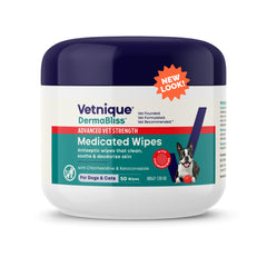 Vetnique Dermabliss wipes bottle closeup for quick antiseptic cleansing