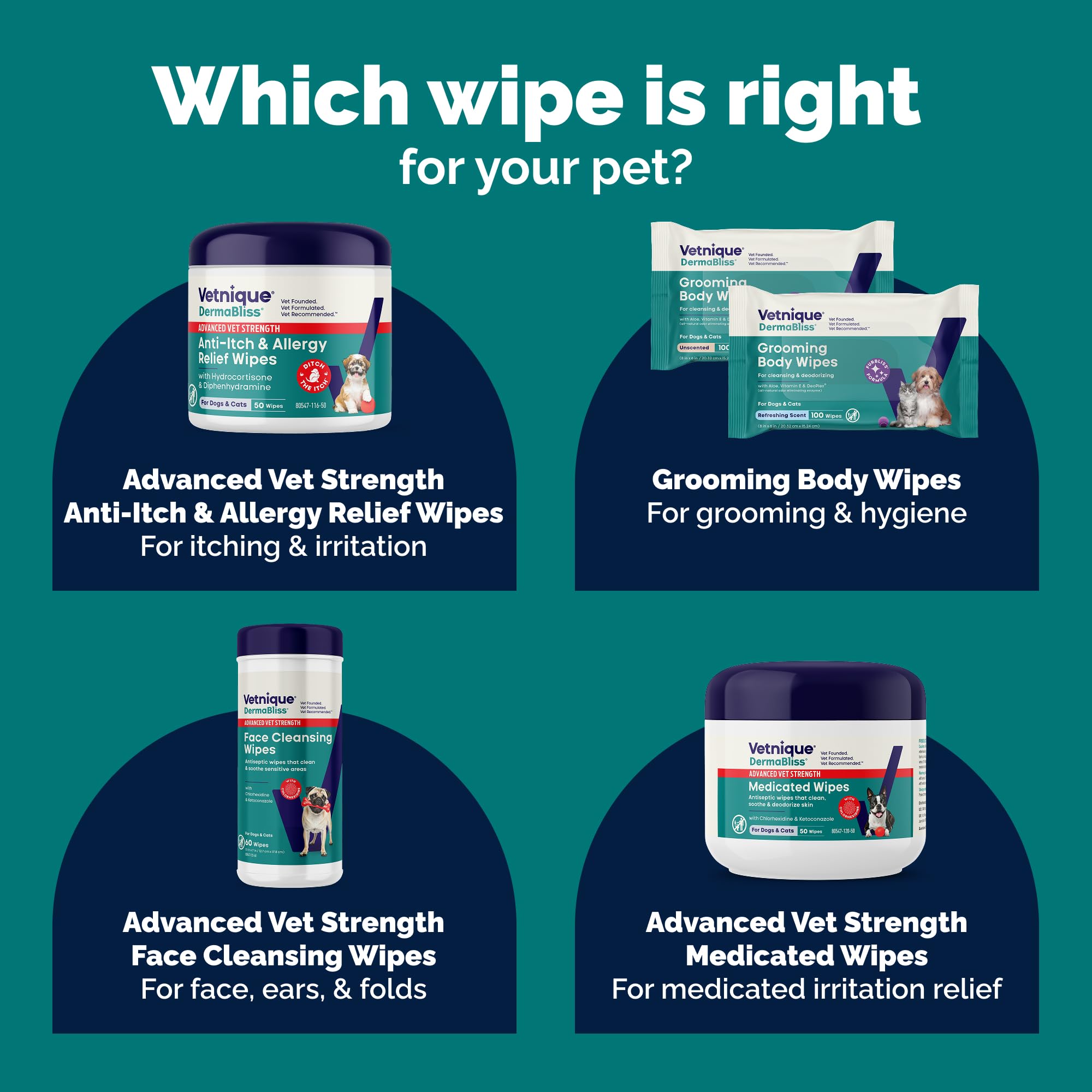 Vetnique Dermabliss wipes on a cat paw to soothe irritation and odor