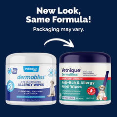 Vetnique Dermabliss wipes on a dog's paw for itch and odor control