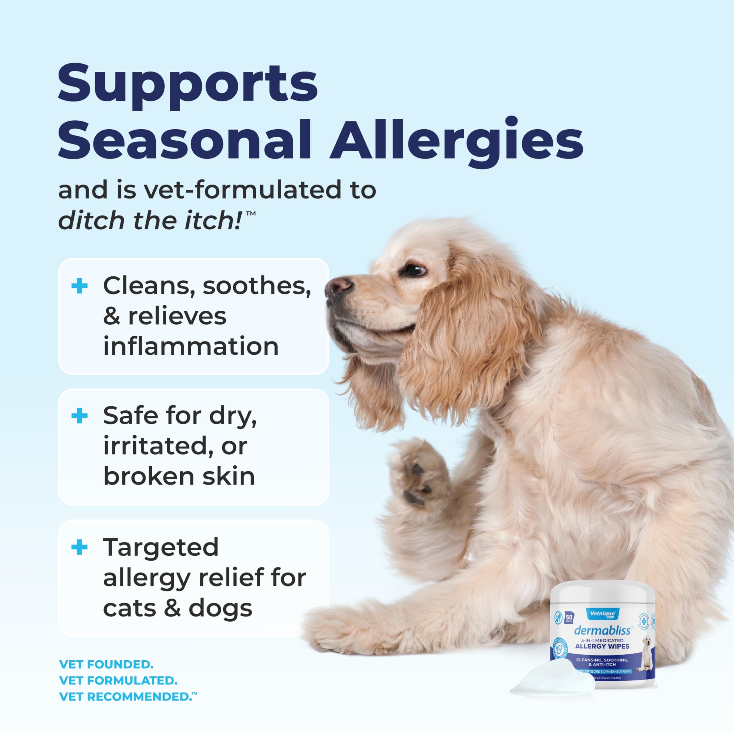 Vetnique Dermabliss wipes used during travel for allergy-friendly cleaning