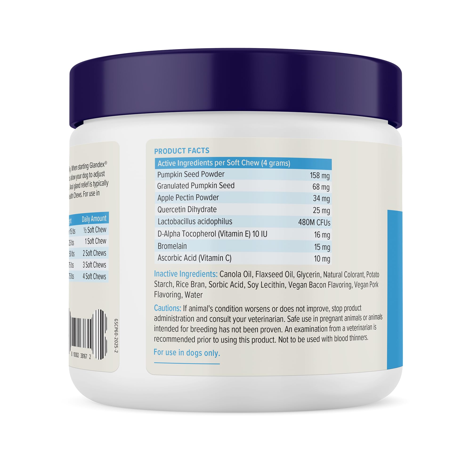 Vetnique Glandex: bolsa abierta con chuches sabor tocino favorece la salud intestinal