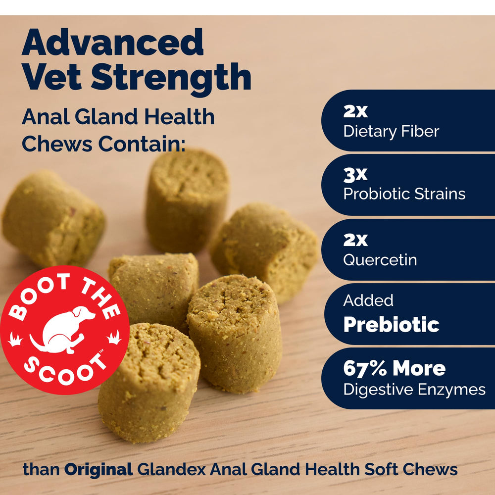 Vetnique Glandex bulk-stools dog graphic suggests firmer stools and easier cleanups