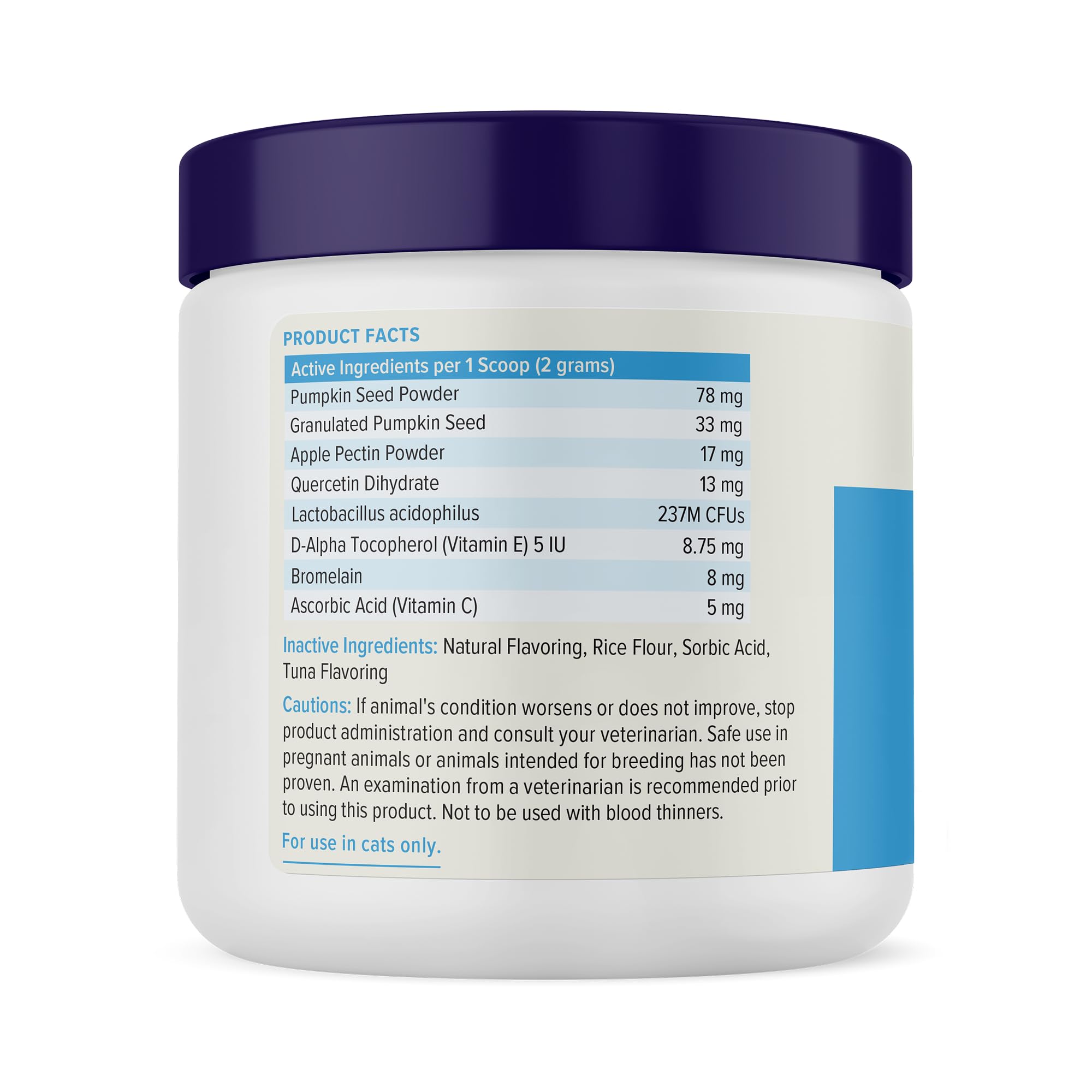 Vetnique Glandex cat digestive health powder shown with cat bowl for daily use