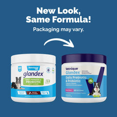 Dog-friendly Glandex bacon chews on counter for daily digestion support.