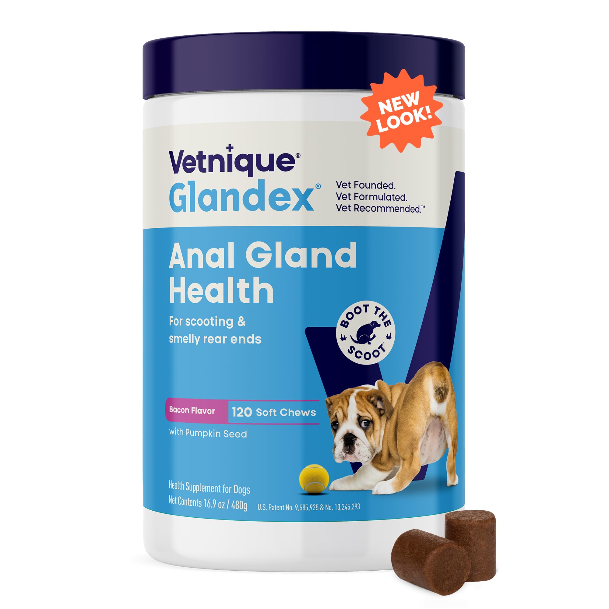 Vetnique Glandex gomitas blandas sabor tocino para perros, apoyo digestivo diario posible