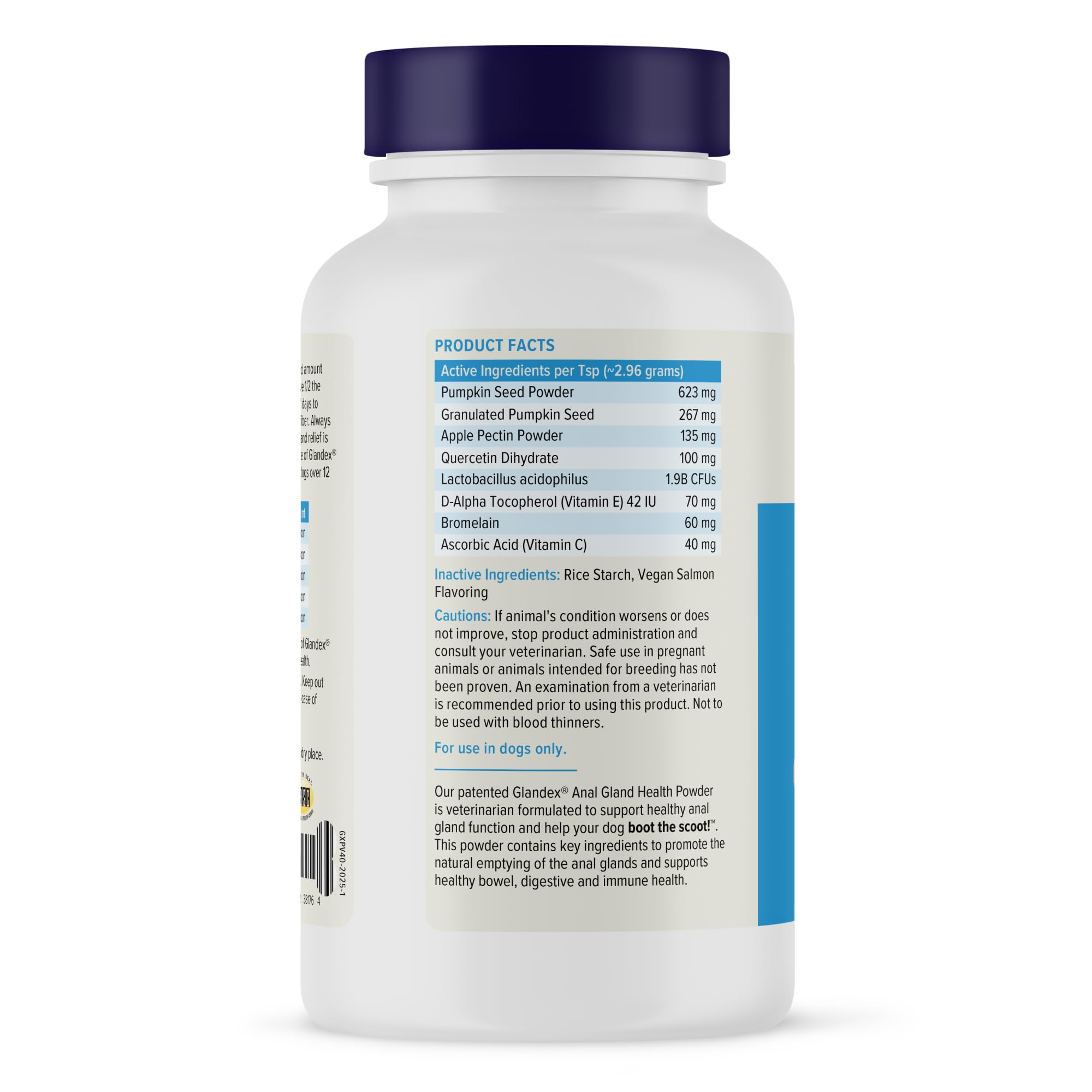 Vetnique Glandex ingredients chart featuring enzymes and probiotics