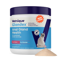 Vetnique Glandex tuna flavor powder bottle boosts palatability and daily supplementation