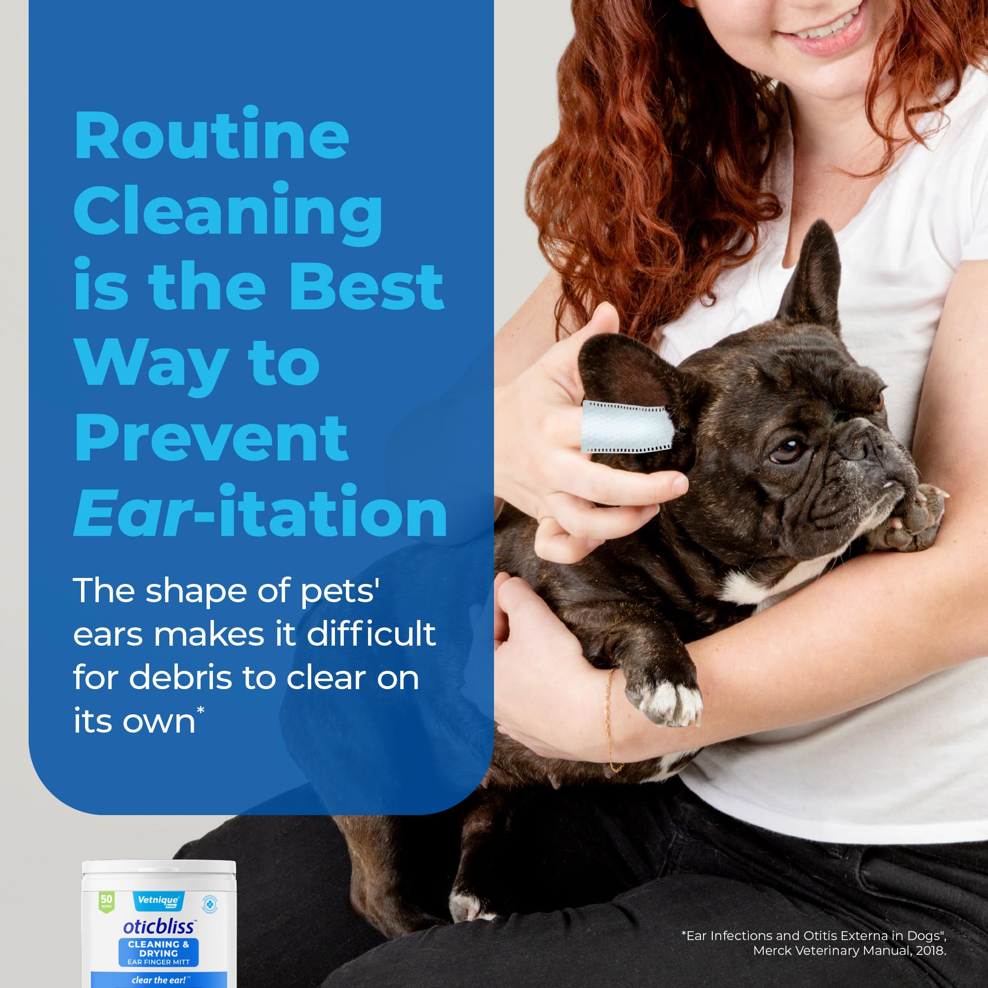 Vetnique Oticbliss ear wipes with aloe vera for gentle skin care