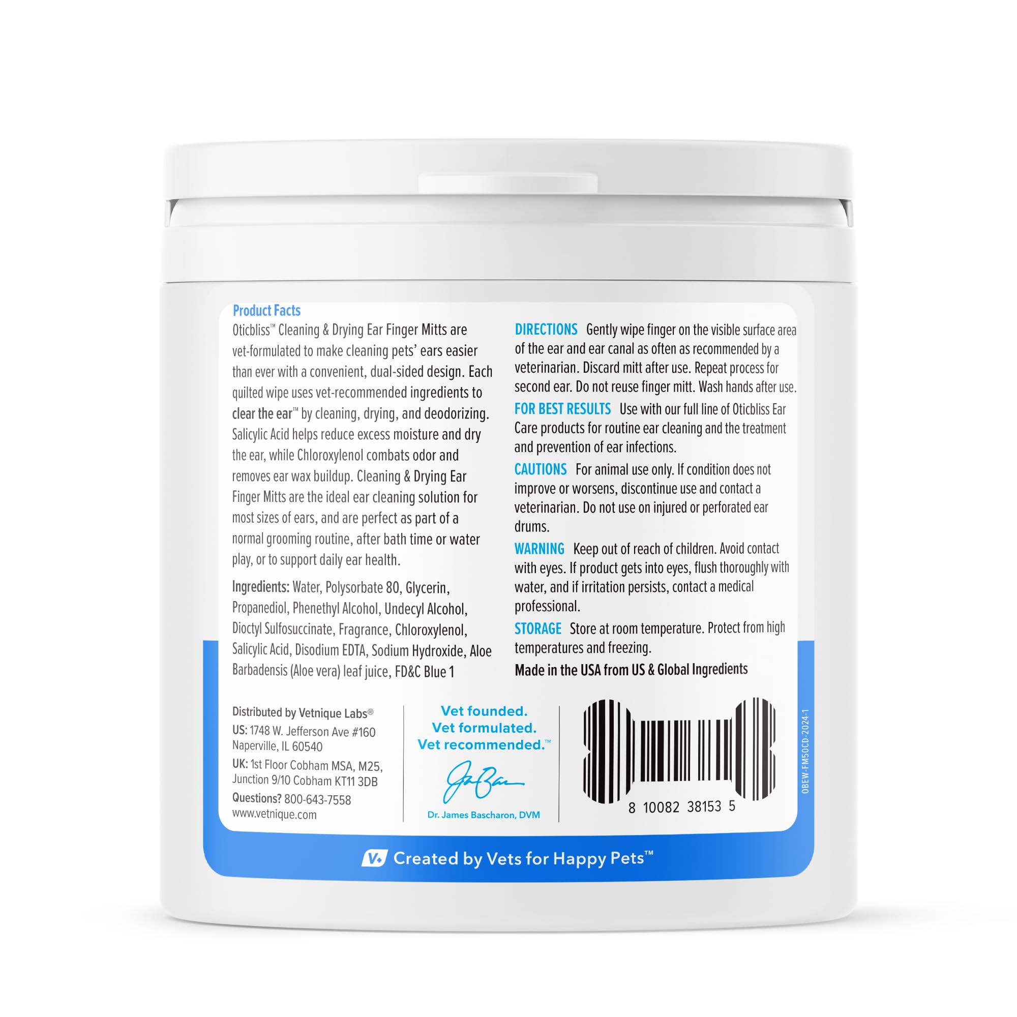 Vetnique Oticbliss ear wipes applied on cat ears during grooming