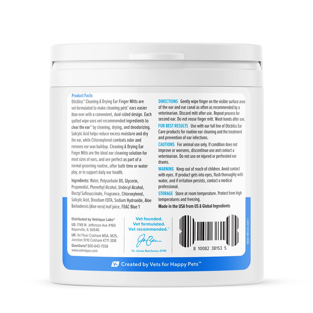 Vetnique Oticbliss ear wipes applied on cat ears during grooming