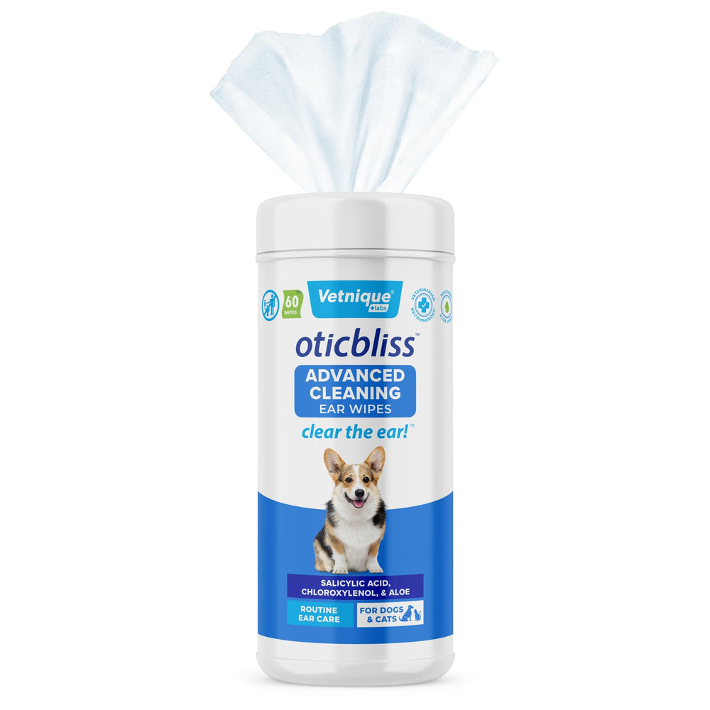 Vetnique Oticbliss ear wipes packaging ready for quick, easy ear care.