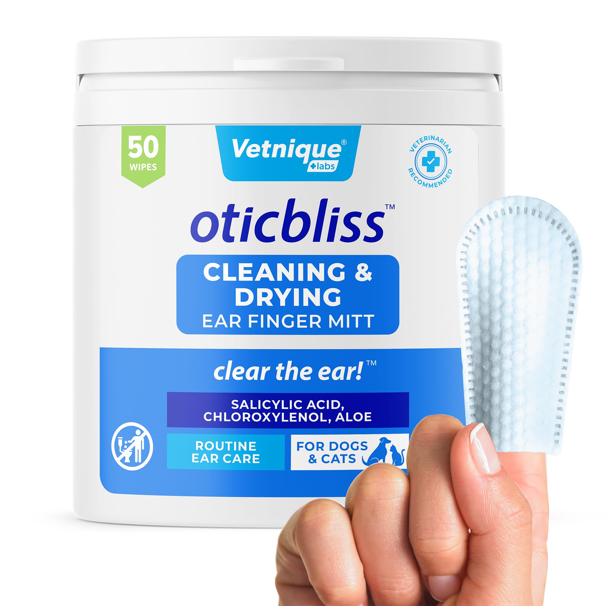 Vetnique Oticbliss ear wipes packaging ready for quick ear care routines