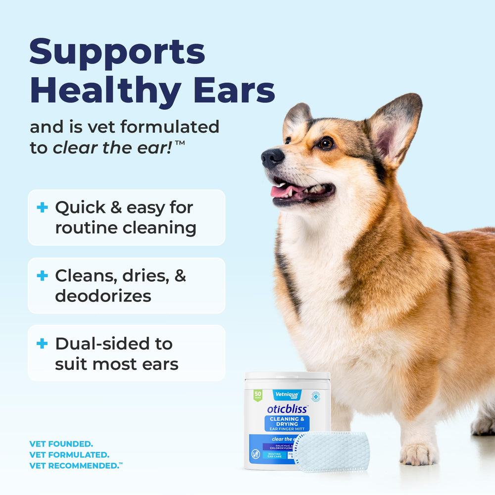 Vetnique Oticbliss ear wipes with salicylic acid help maintain clean ears