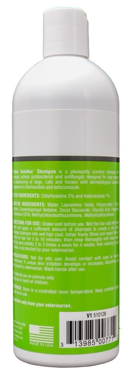 Vet One KetoHex lather foam shown for thorough cleaning on sensitive-skin pets.