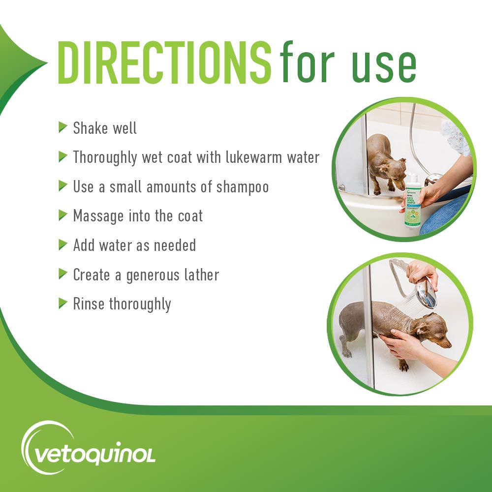 Vetoquinol Aloe & Oatmeal Shampoo coconut scent leaves pets smelling fresh.