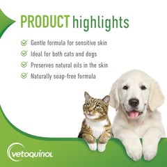 Vetoquinol Aloe & Oatmeal Shampoo for sensitive skin during bath time.