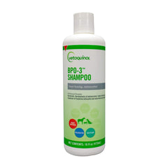 Vetoquinol BPO-3 Shampoo bottle highlighting deep cleaning formula.