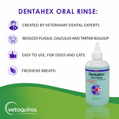 Vetoquinol Dentahex spray application shows quick dental spray for dogs and cats.
