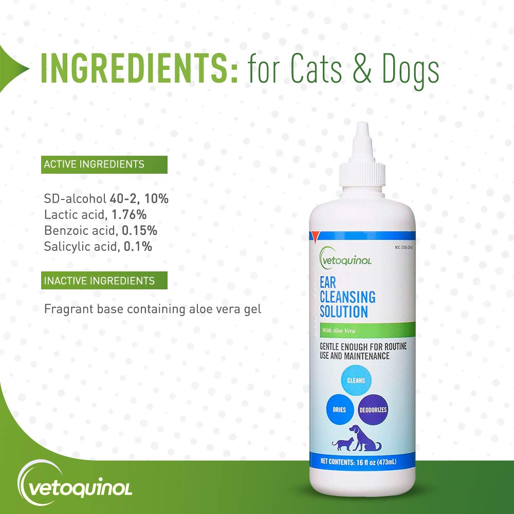 Vetoquinol ear cleansing solution during grooming session visual for routine care.