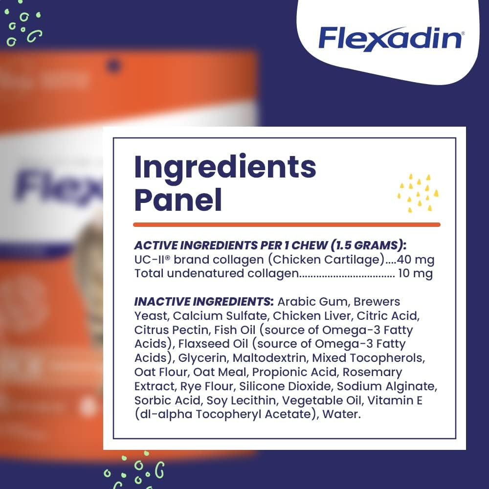 Vetoquinol Flexadin cat health scene with bag and chews suggests ongoing care