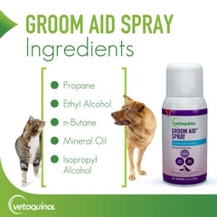 Vetoquinol Groom-Aid cat brush detangle highlights gentle detangling for cats' coats.