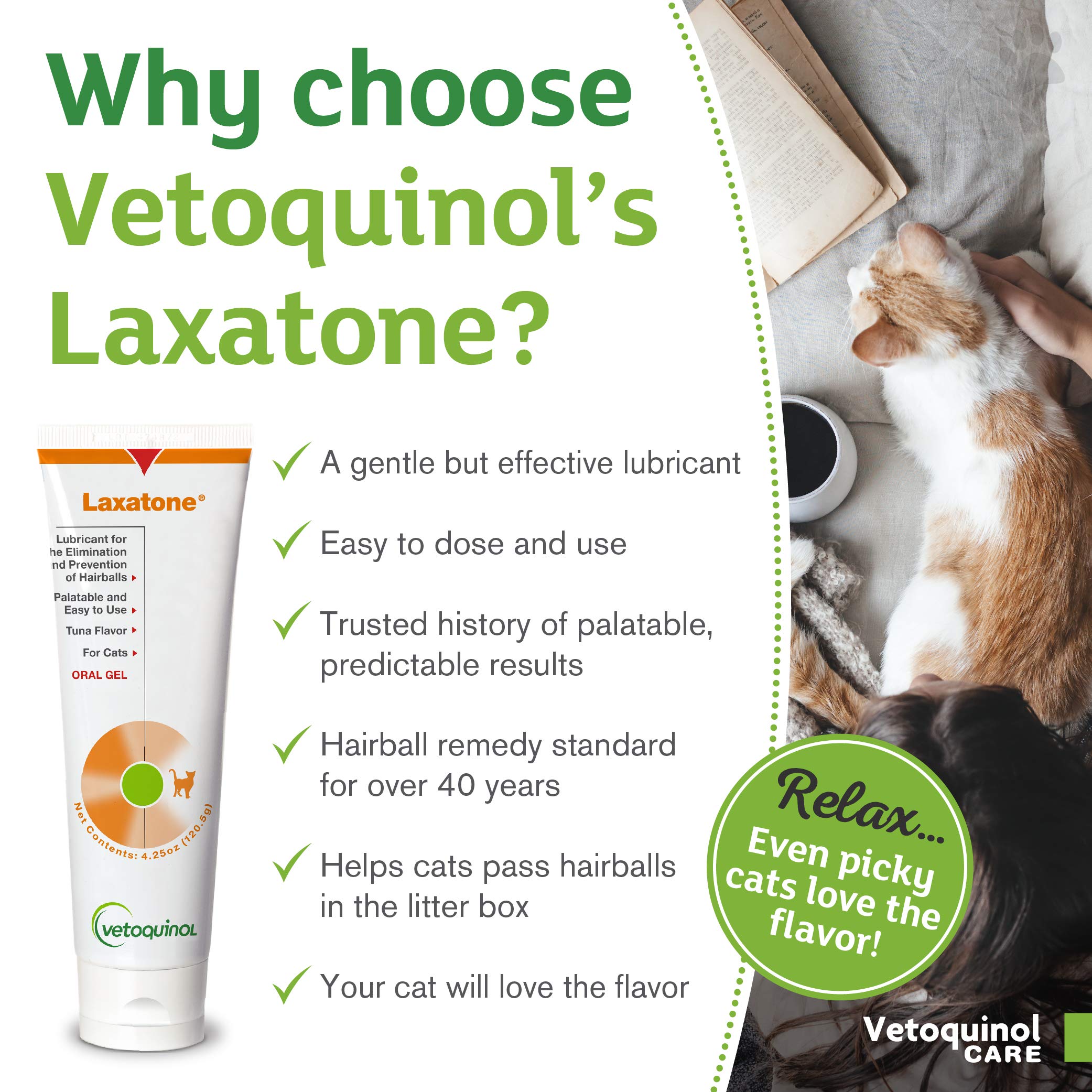 Vetoquinol Laxatone label close-up conveys ingredients and tuna flavor details.