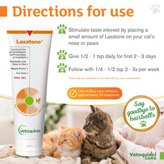 Vetoquinol Laxatone maple gel applied to cat's nose for dosing.