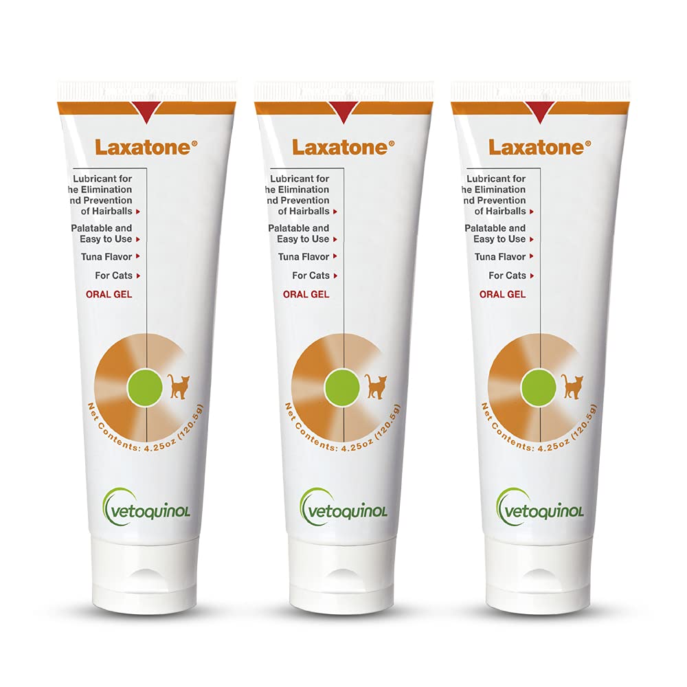 Vetoquinol Laxatone tuna-flavored bottle ready for daily hairball support