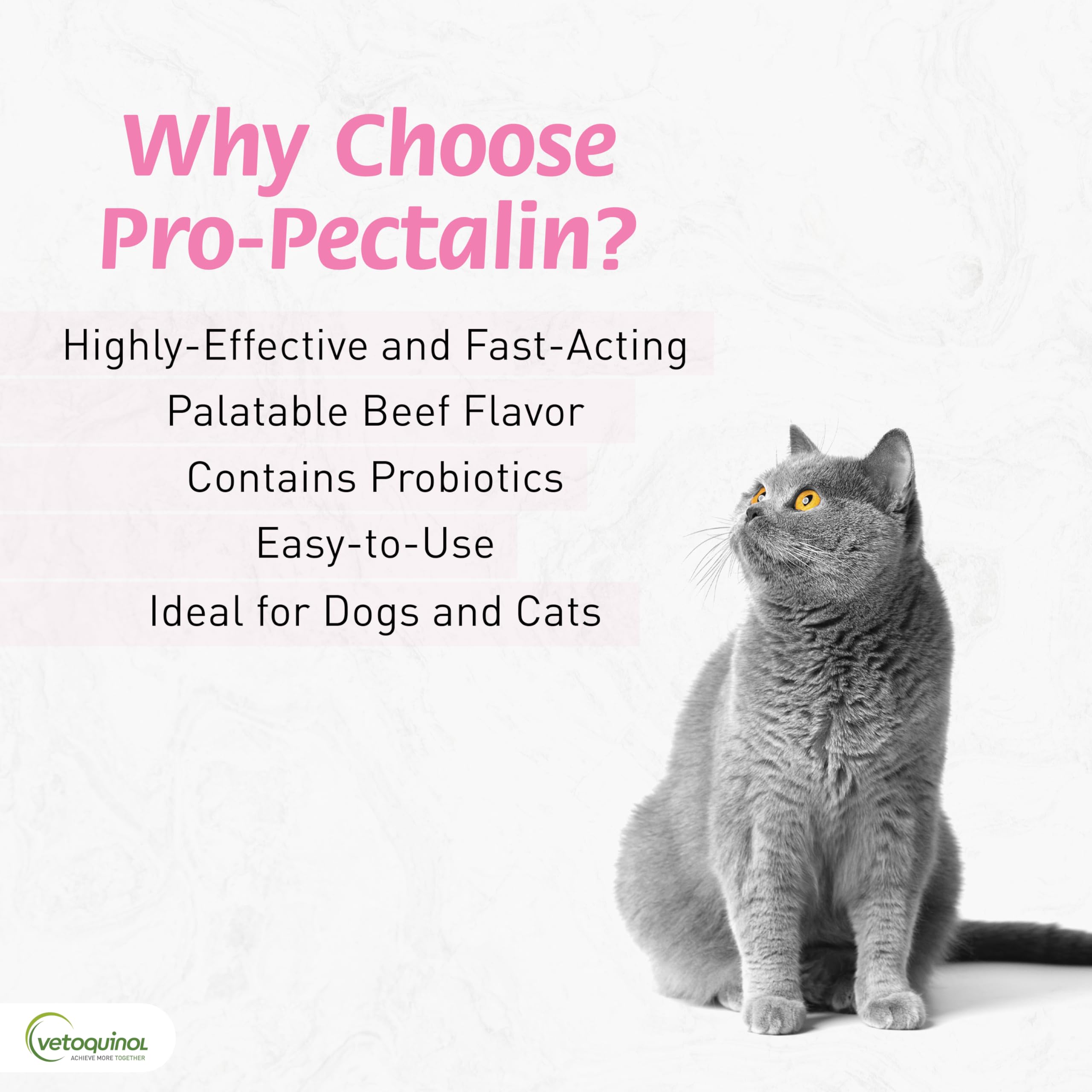 Vetoquinol Pro-Pectalin cat serving image highlights gentle digestive support.