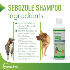 Vetoquinol Sebozole ingredients close-up highlighting miconazole nitrate and chloroxylenol