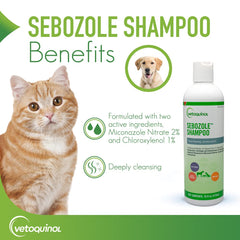 Vetoquinol Sebozole shampoo label close-up showing active ingredients