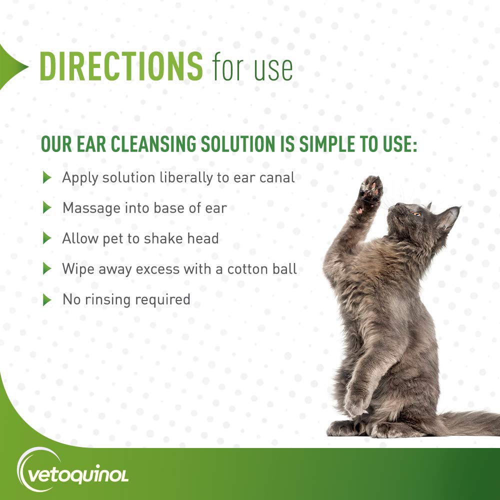 Vetoquinol bottle pouring during use to help keep ears dry and deodorized.