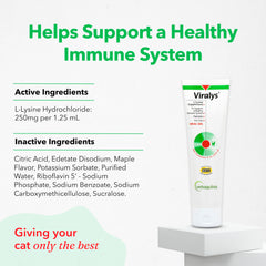 Vetoquinol Viralys maple flavor cats, palatable lysine gel for immune health.