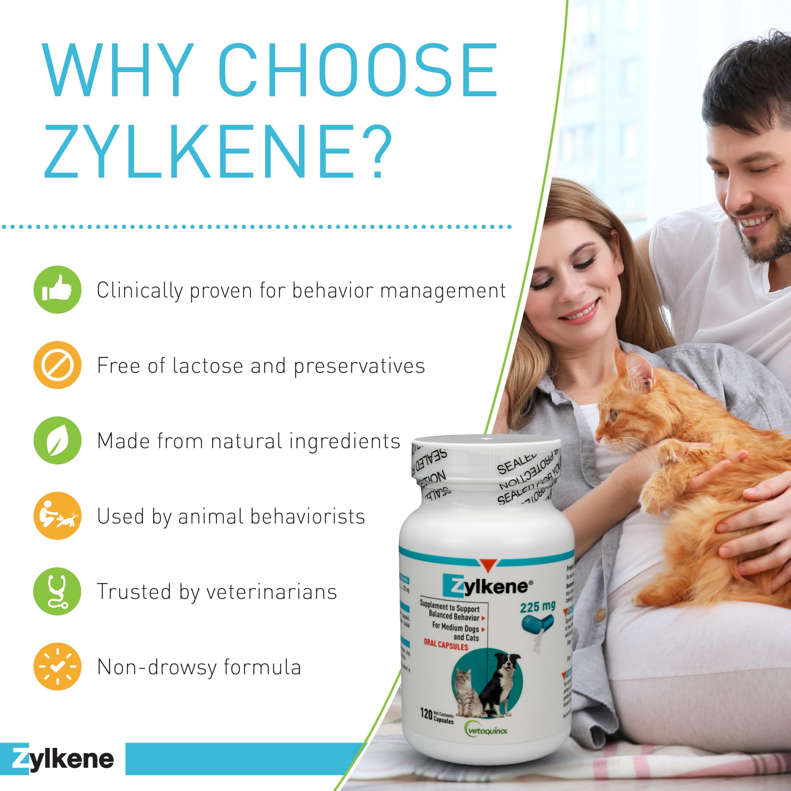 Vetoquinol Zylkene added to dog food for easy daily dosing and calmer moments.