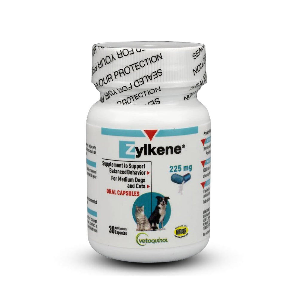 Vetoquinol Zylkene calming capsules for daily dog calm during stress.