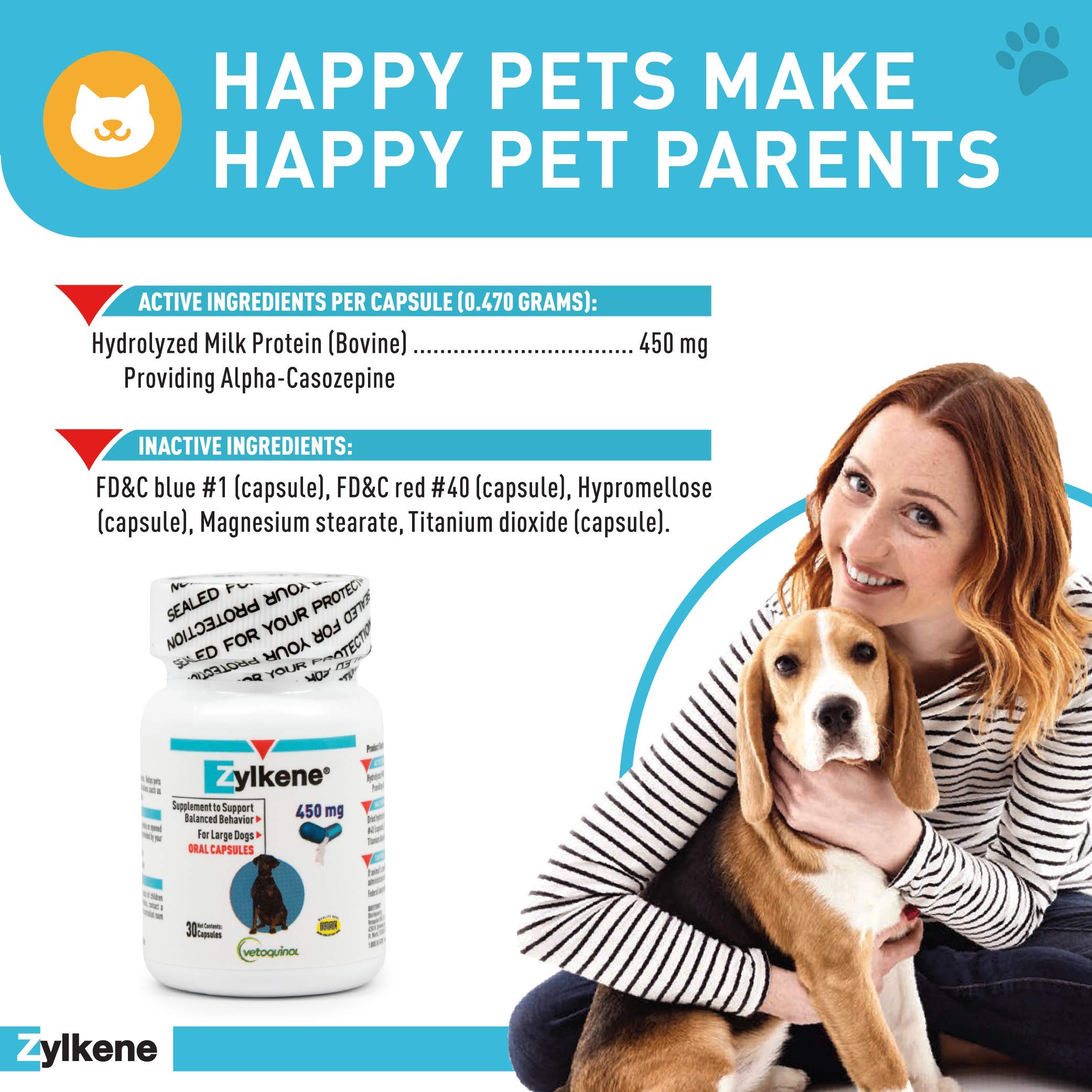 Vetoquinol Zylkene capsule dropped into food for easy daily use.