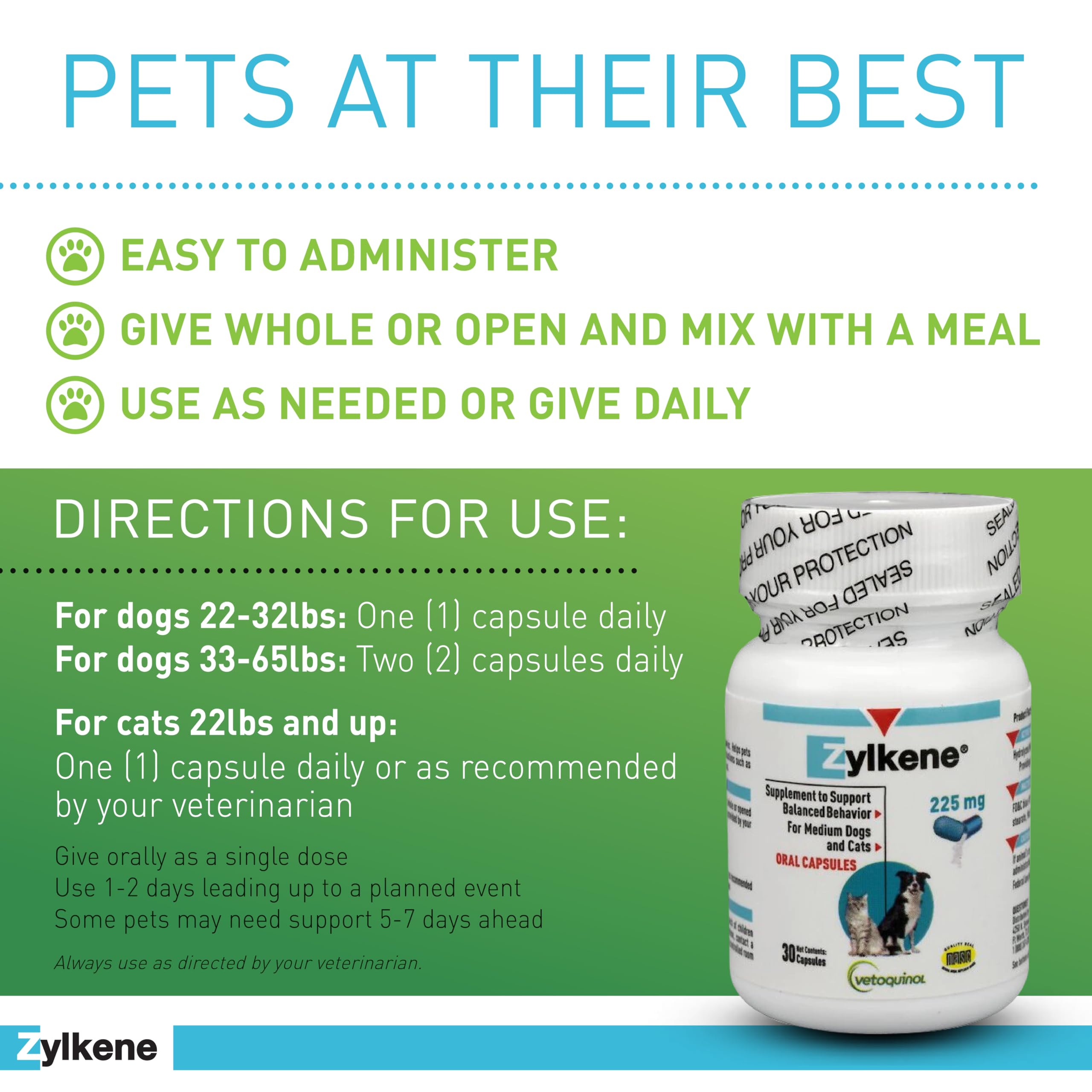 Vetoquinol Zylkene easy-open capsules for effortless dosing.