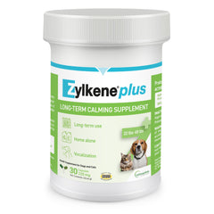 Vetoquinol Zylkene Plus bottle on counter supports calm during routine changes.