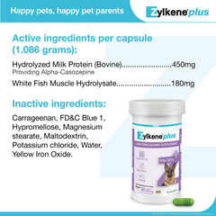 Vetoquinol Zylkene Plus capsules for dogs, easy daily administration.