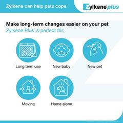 Vetoquinol Zylkene Plus dog mealtime scene highlights lactose-free formula.