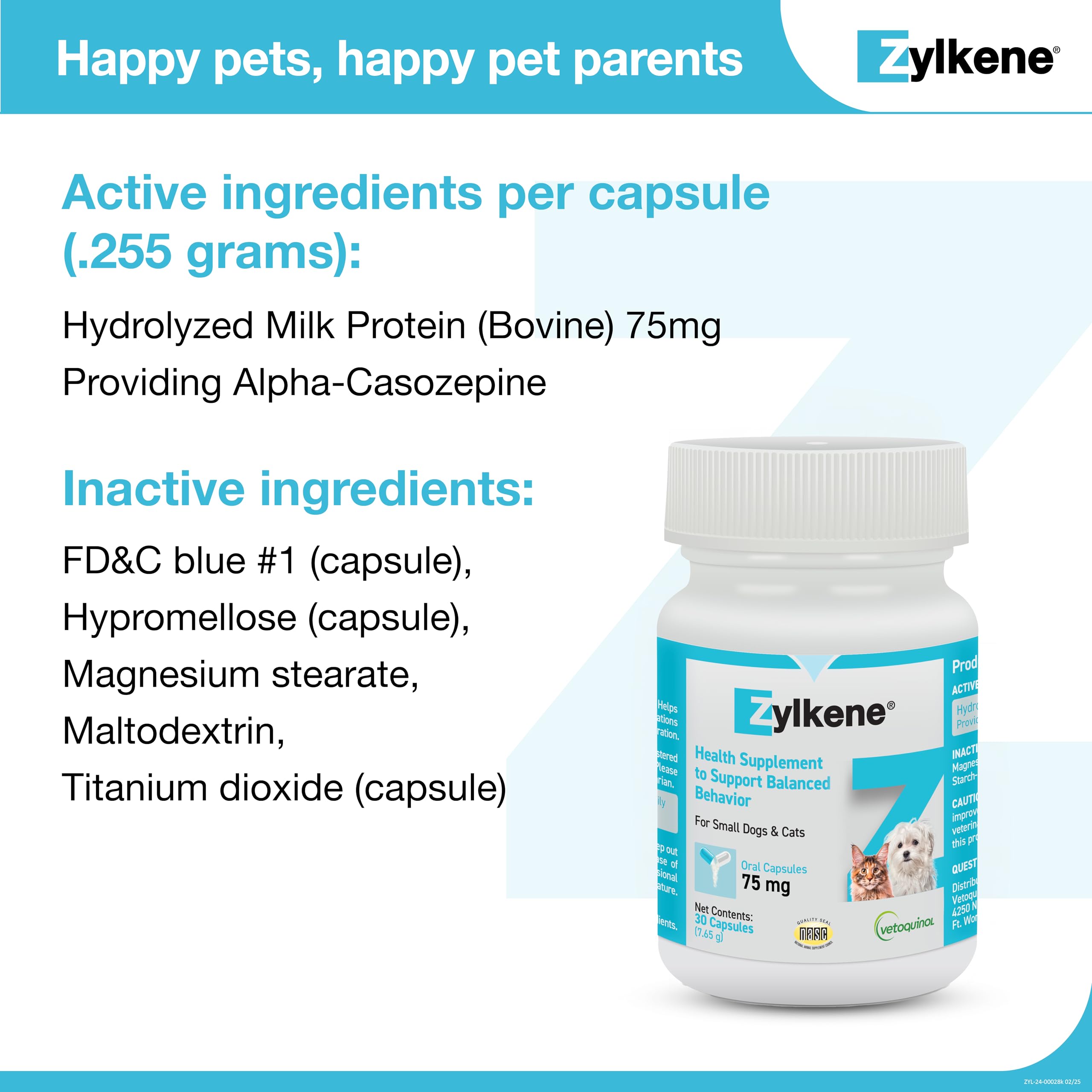 Vetoquinol Zylkene promotes a relaxed, content pet after dosing.