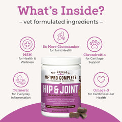 VetPro Complete chicken-flavored chews close-up with a tasty bite for joint care.