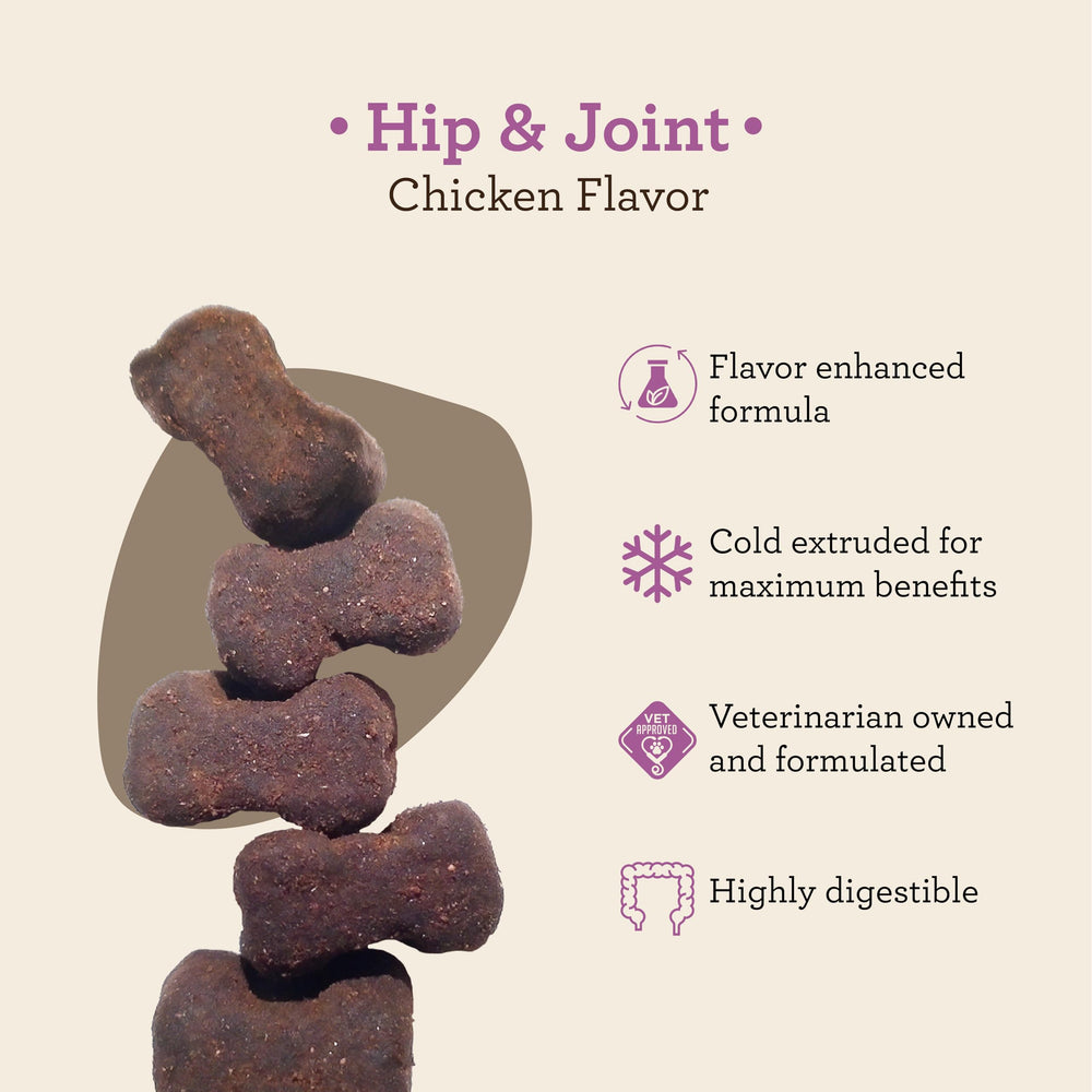 VetPro Complete chews, bone-shaped, chicken flavor, for joint support.