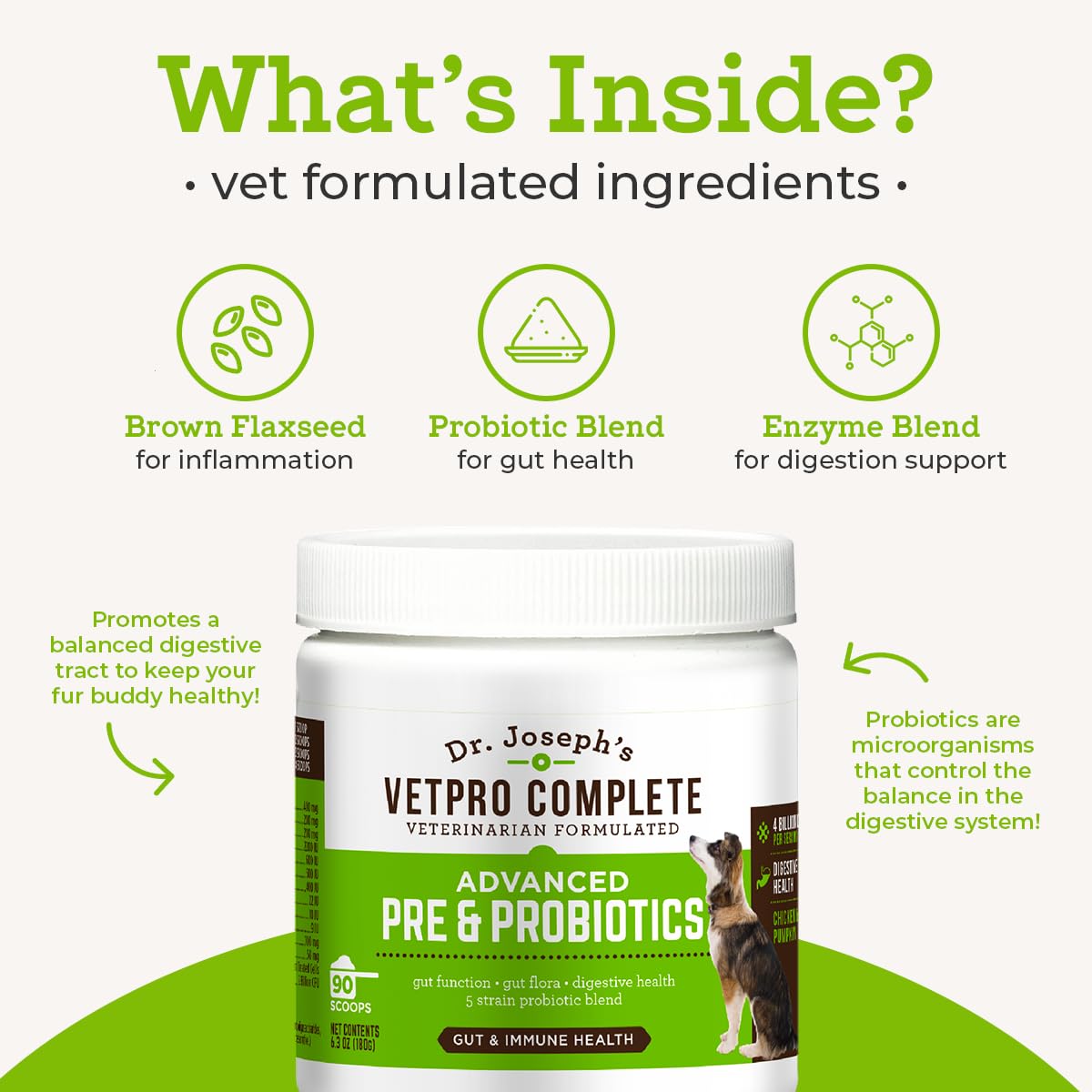 Omega-3 rich brown flaxseed in VetPro Complete formula for healthier coat