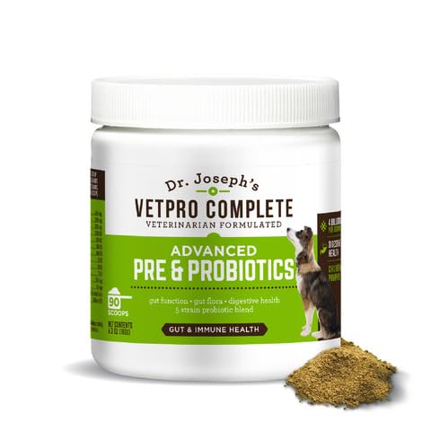 VetPro Complete dog probiotic powder jar close-up for gut health support