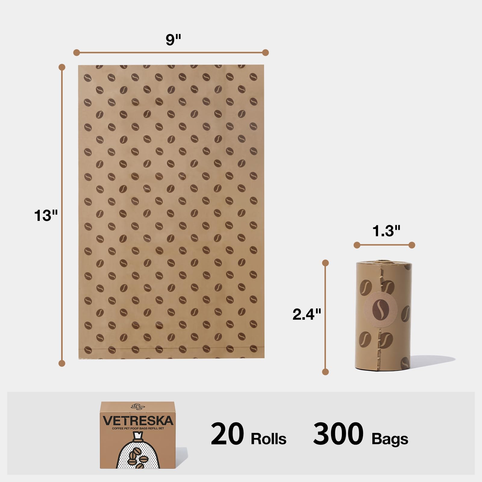VETRESKA 20-roll box provides easy, continuous poop bag access.