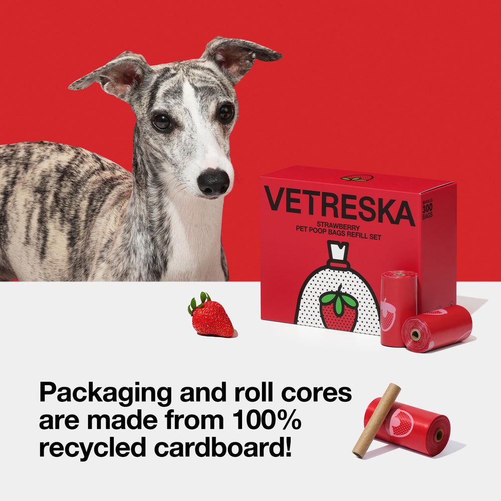 VETRESKA 20-roll refill pack shows 300 bags for regular use.