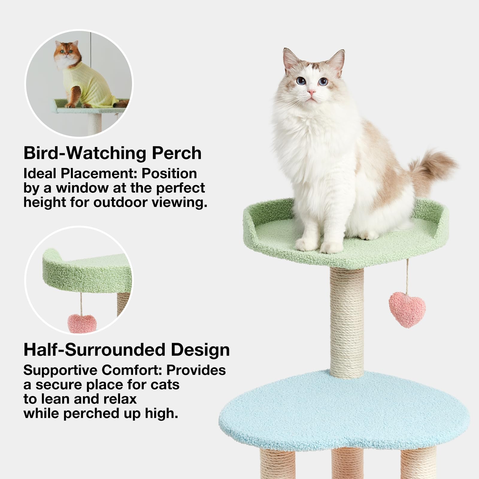 Vetreska cat tree plush platforms provide soft comfort for naps and play.