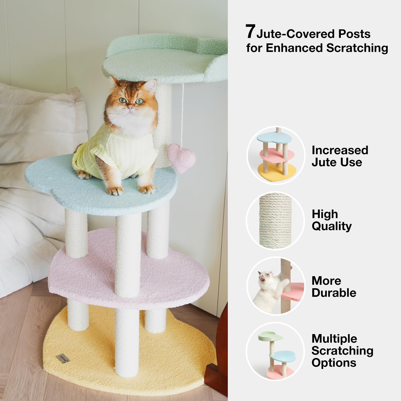 Vetreska cat tree sturdy base and pillars ensure stable, long-lasting adventures.